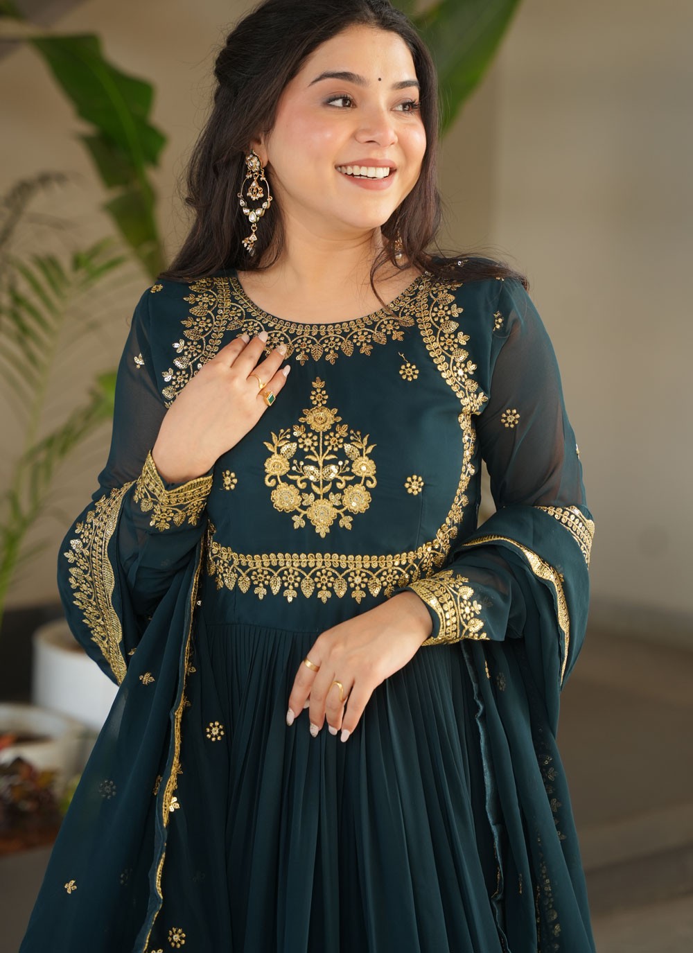 Faux Georgette Mehandi & Sangeet Gown G19879