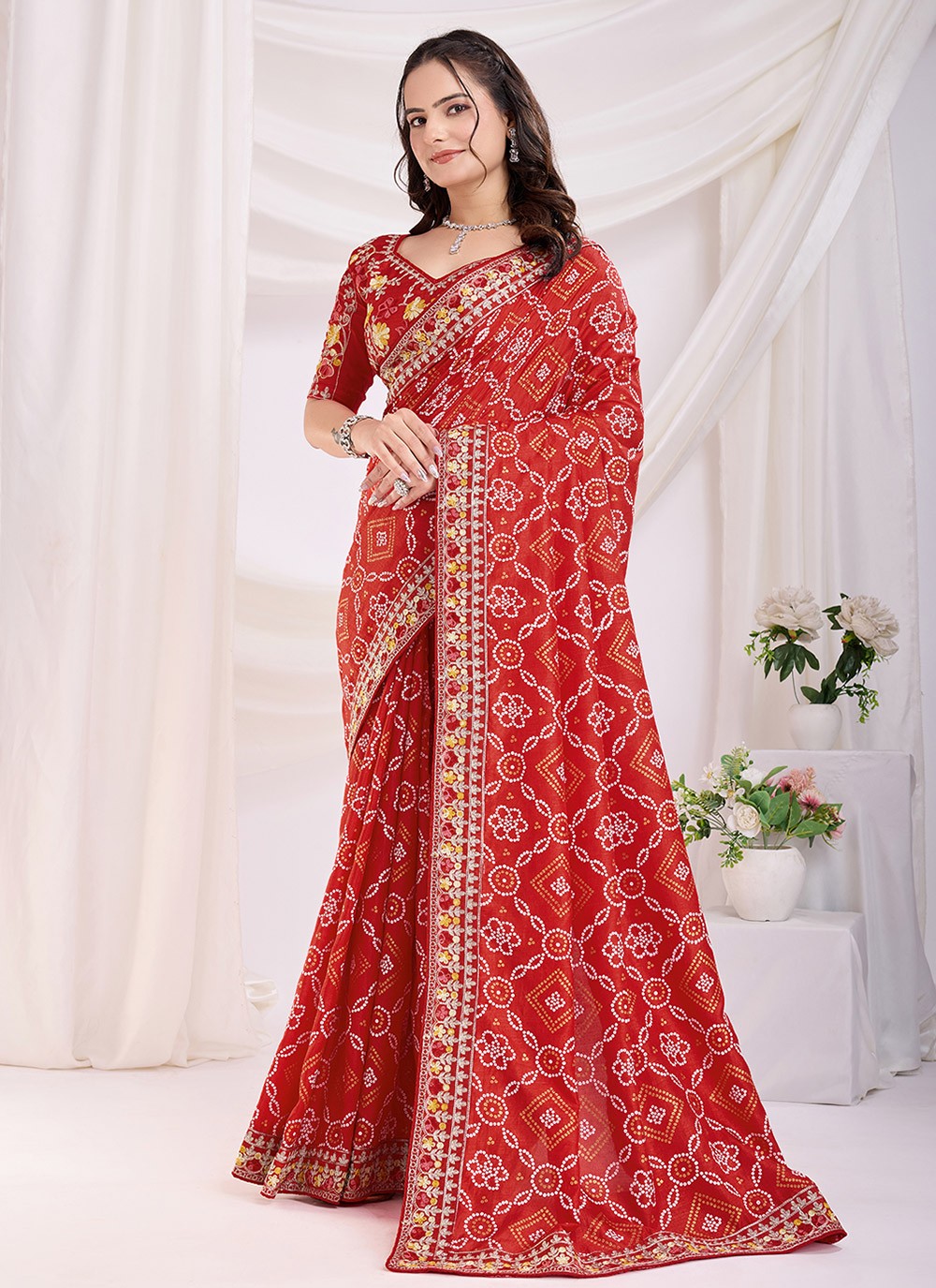 Embroidered Vichitra Silk Maroon Saree S14106