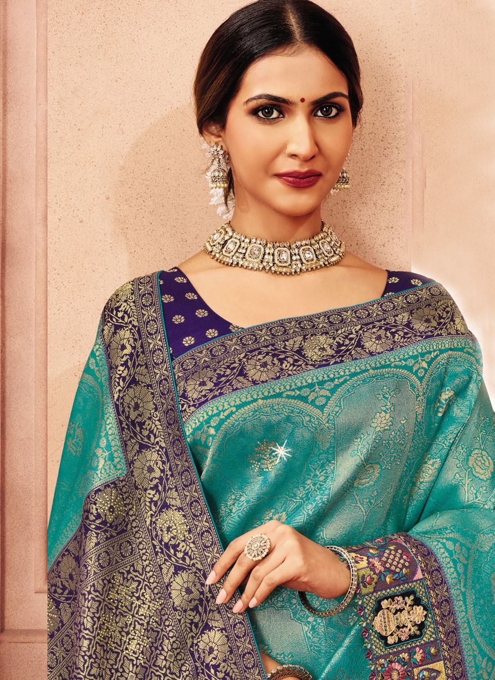 Sea Green Silk Trendy Saree Embroidered, Patch Border S20175