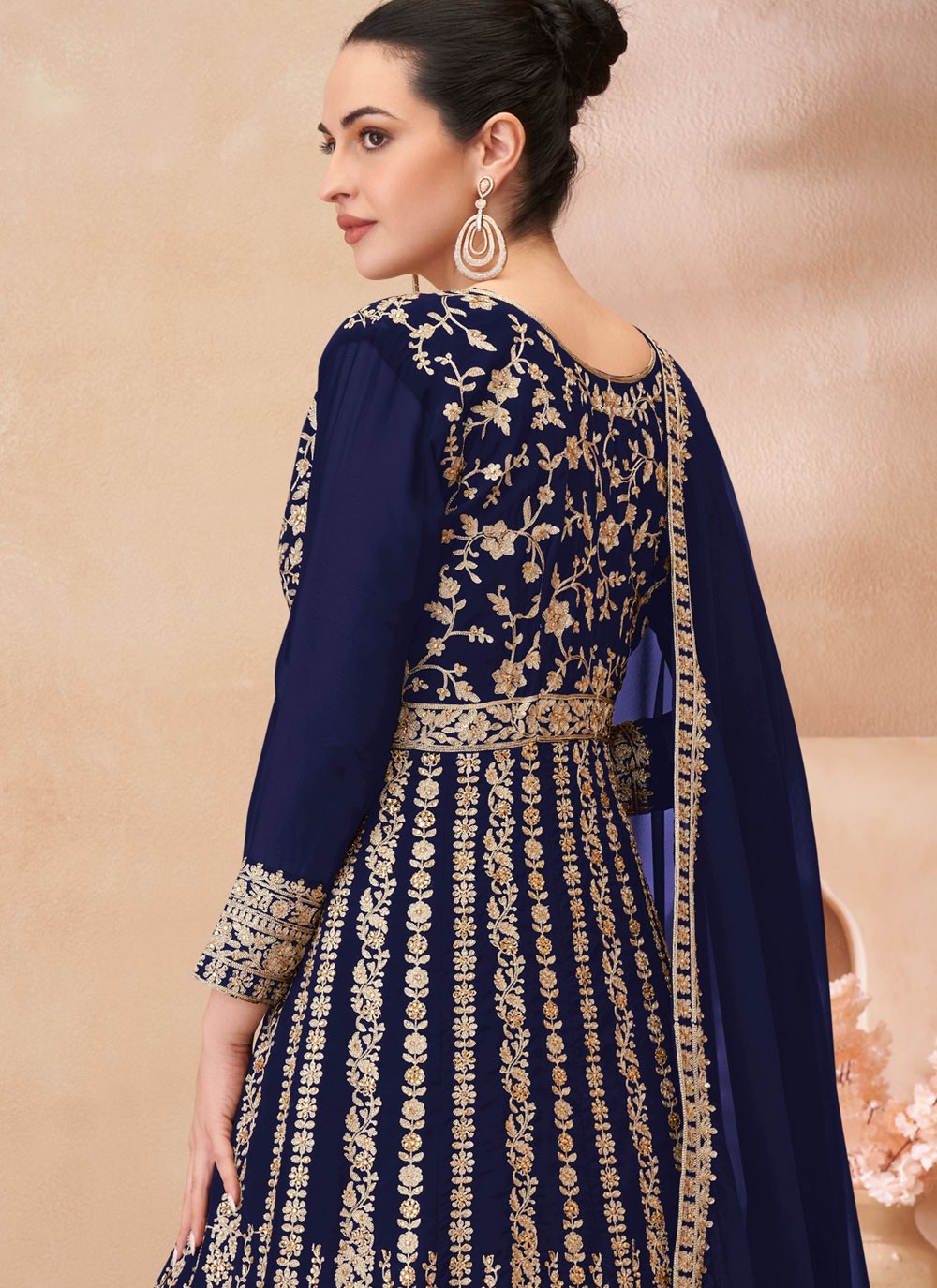 Embroidered Georgette Navy Blue Lehenga Choli L3454