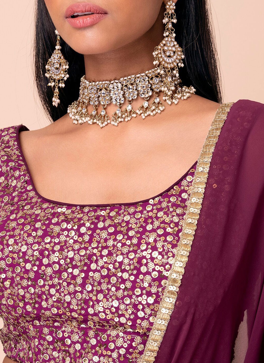 Embroidered Georgette Purple A - Line Lehenga L3828