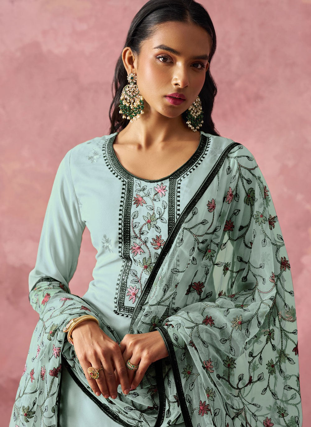Salwar Suit Embroidered Blue T7348