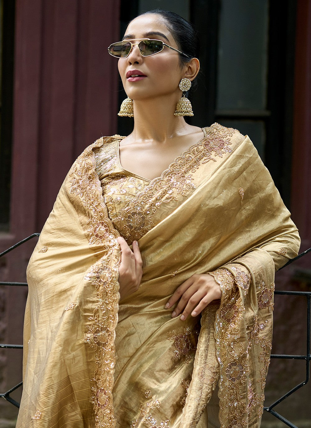 Gold Silk Classic Saree Embroidered, Sequins S20144