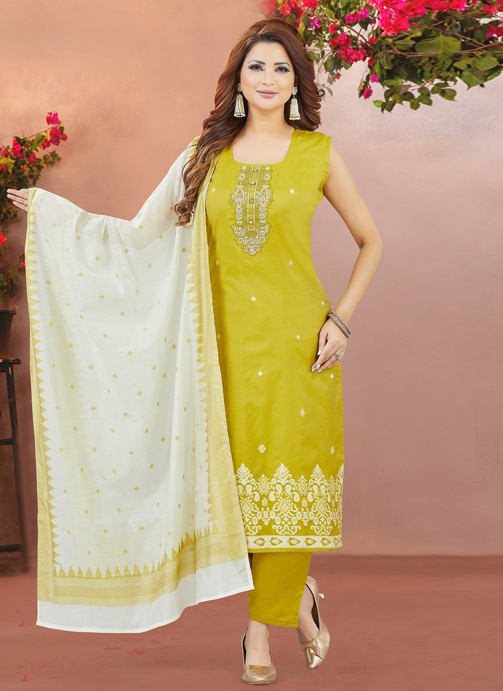 Pant Style Suit Embroidered Green T8045