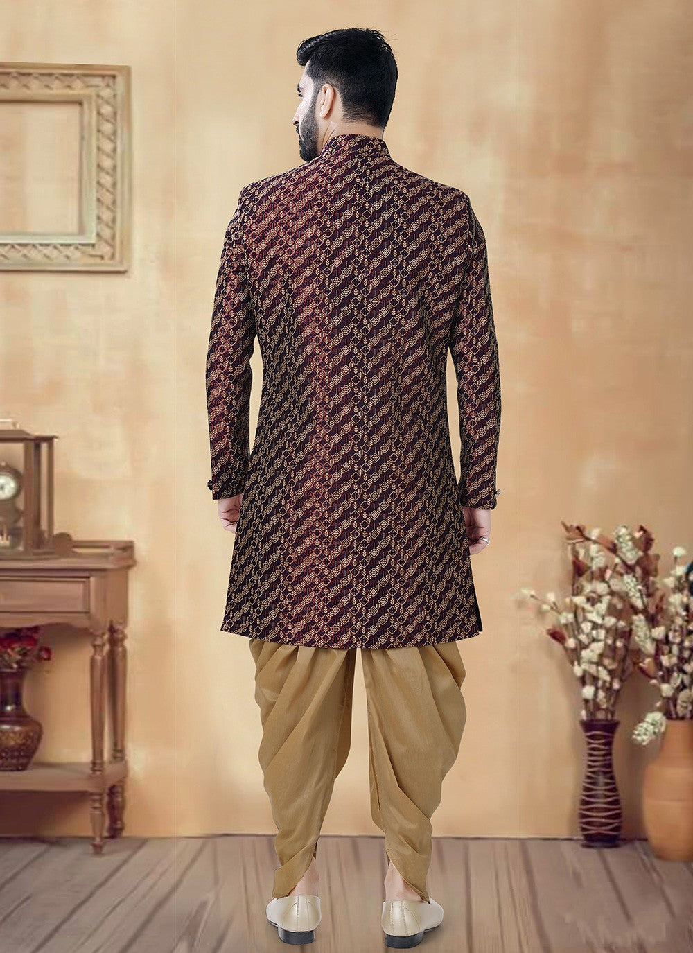 Embroidered Jacquard Multi Colour Sherwani - M8513