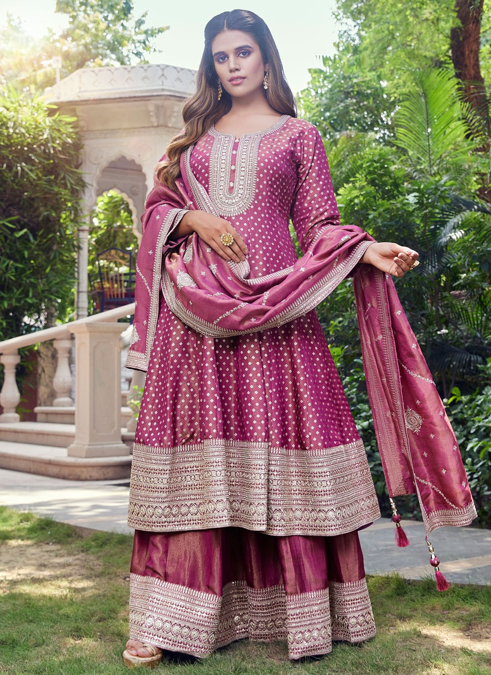Salwar Suit Embroidered Magenta Silk T5065