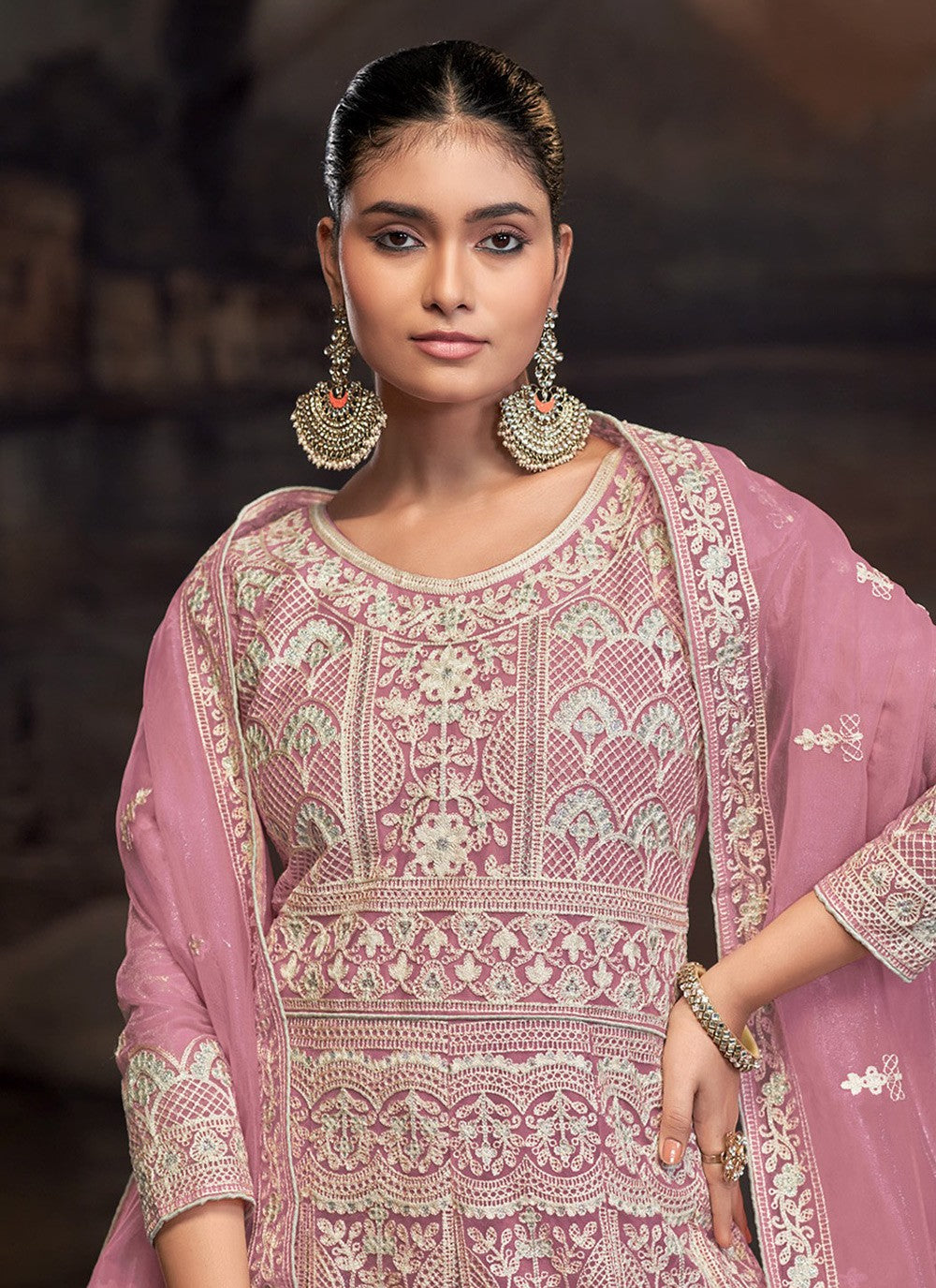 Anarkali Embroidered Pink T7008