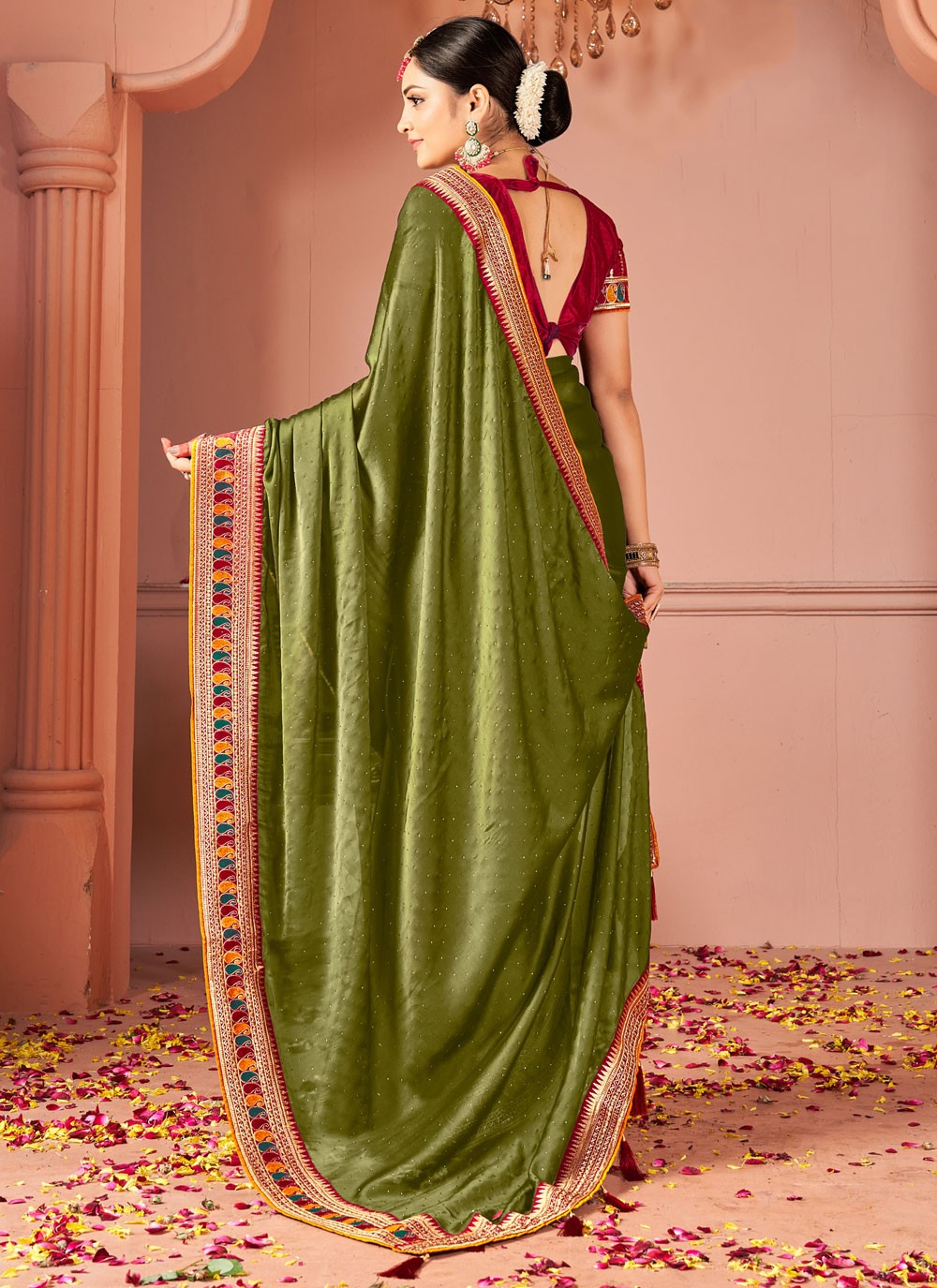 Classic Saree Border Work Green Rangoli S13041
