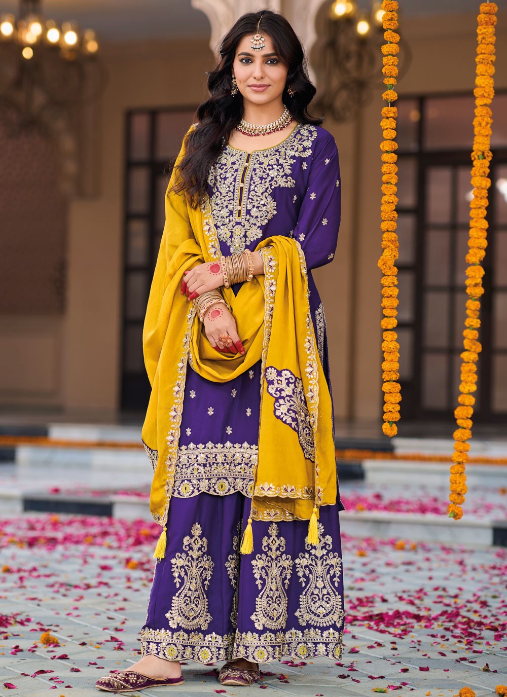 Salwar Suit Embroidered Violet Chinon T5508