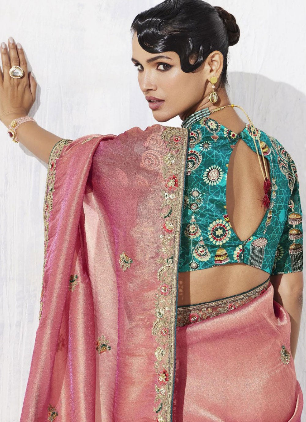 Pink Fancy Fabric Classic Saree Border Work, Embroidered S19805