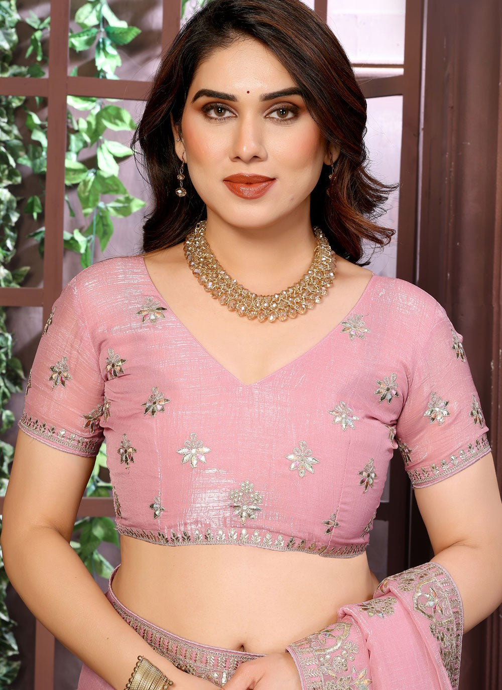 Pink Pure Crepe Traditional Saree Embroidered, Zari S15742