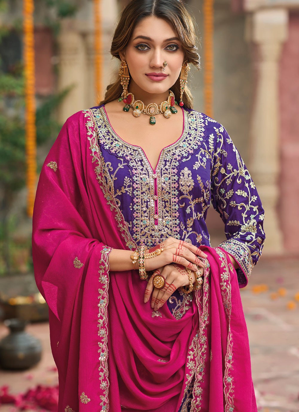Embroidered Chinon Purple Salwar Suit T6469