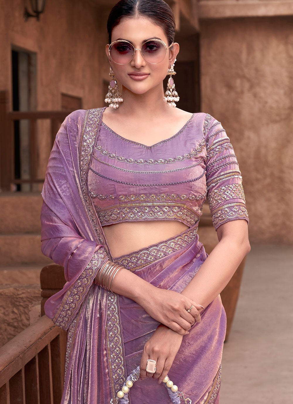 Trendy Saree Embroidered Purple Satin Silk Saree S13261