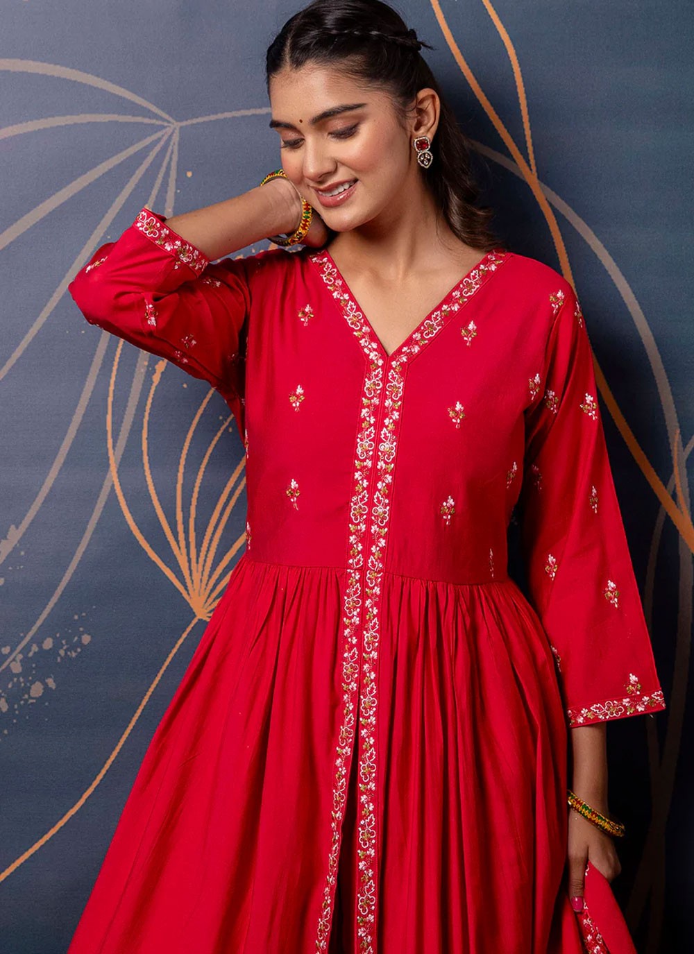Embroidered Silk Blend Hot Pink Salwar Suit T6121