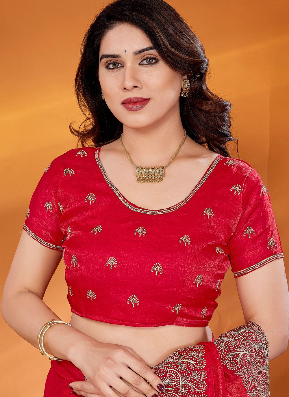 Embroidered Chiffon Red Classic Saree S14915