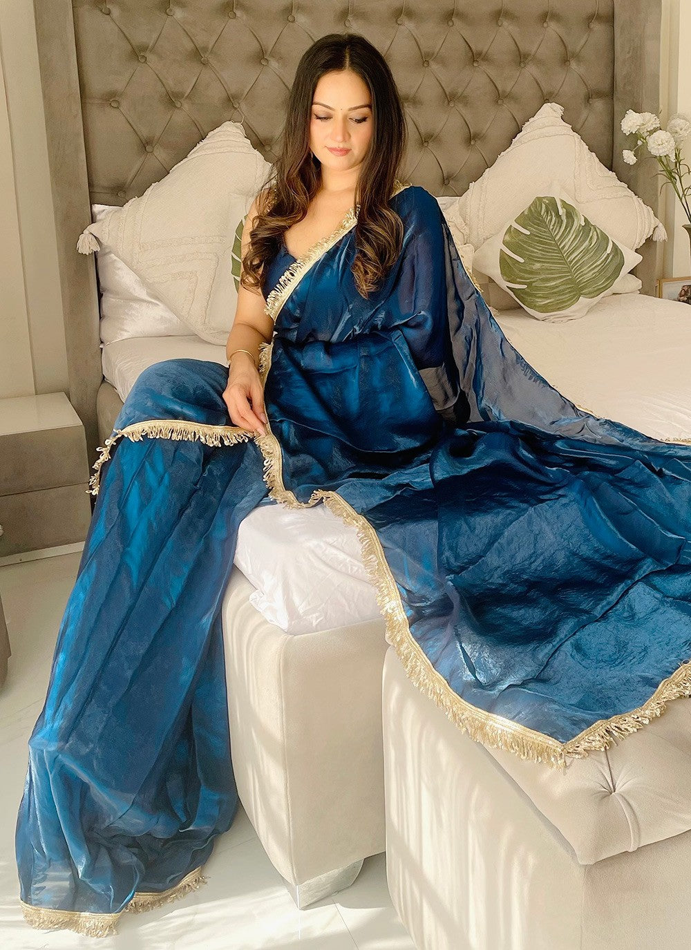 Embroidered Satin Rama Classic Saree S15218