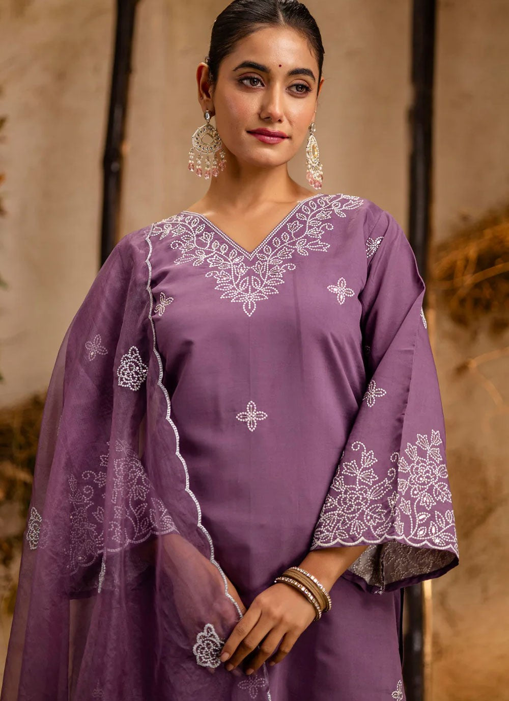 Pant Style Suit Embroidered Lavender T6851