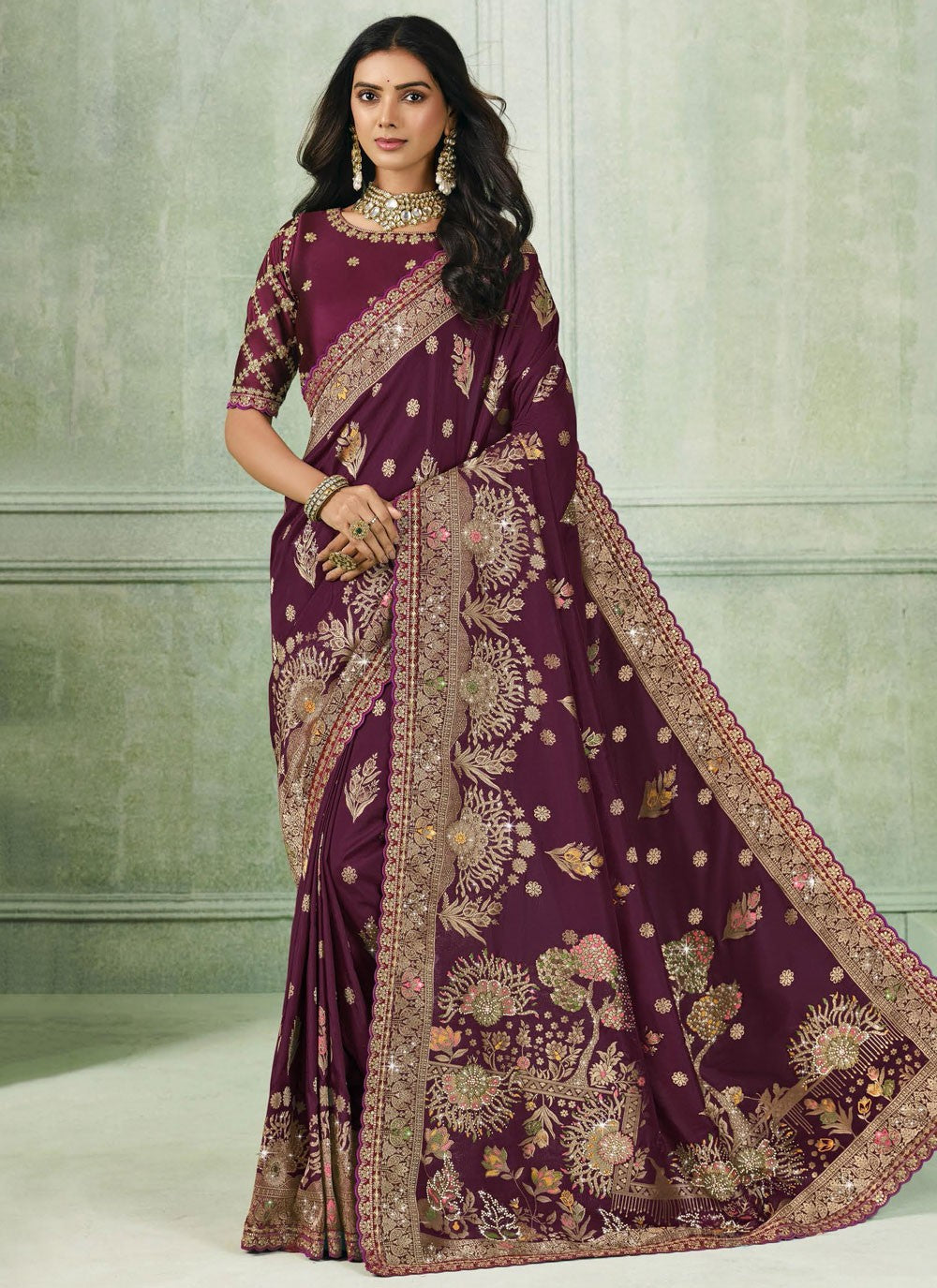 Purple Silk Classic Saree Embroidered S19925