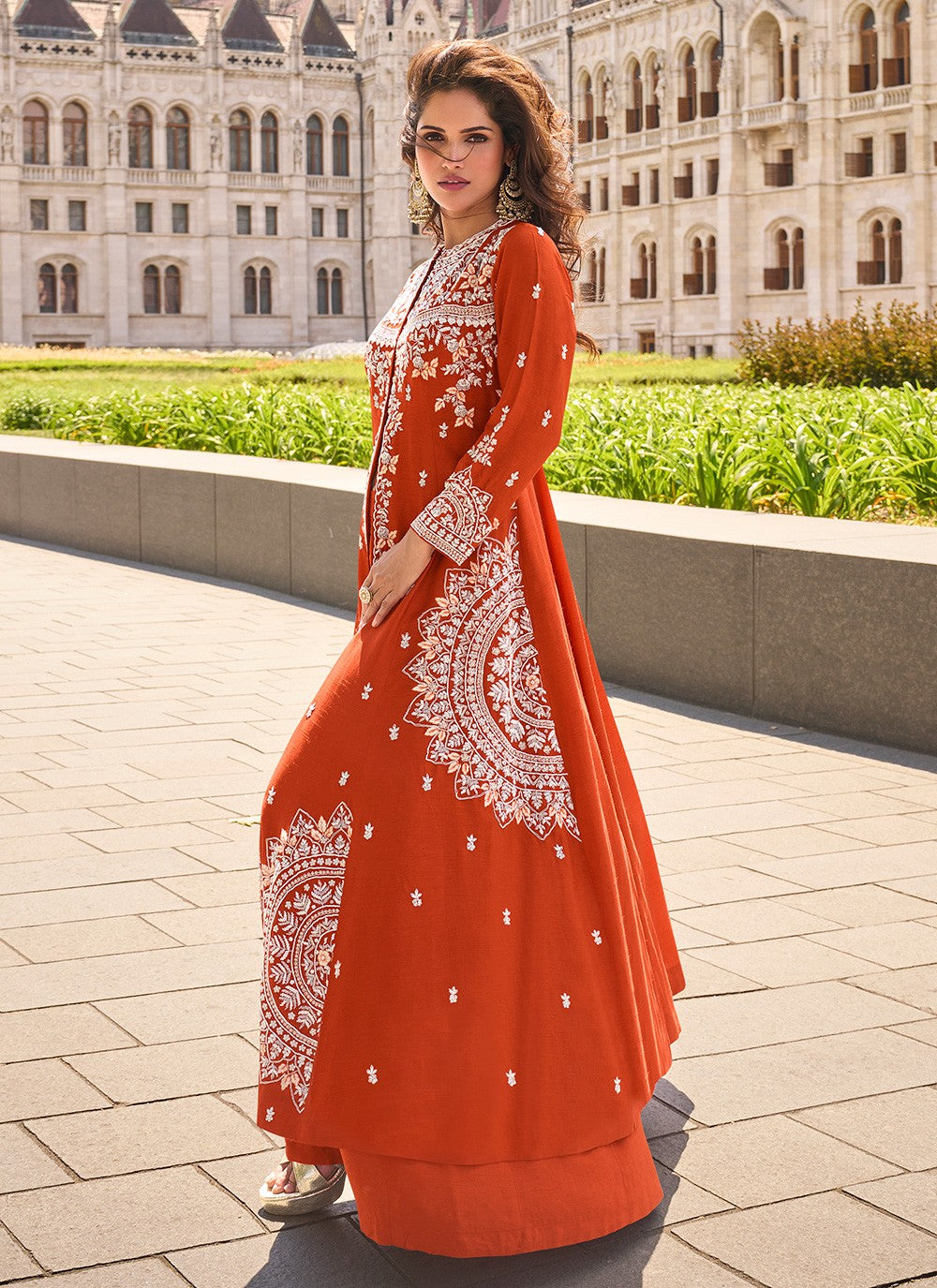 Palazzo Suit Embroidered Orange T8055