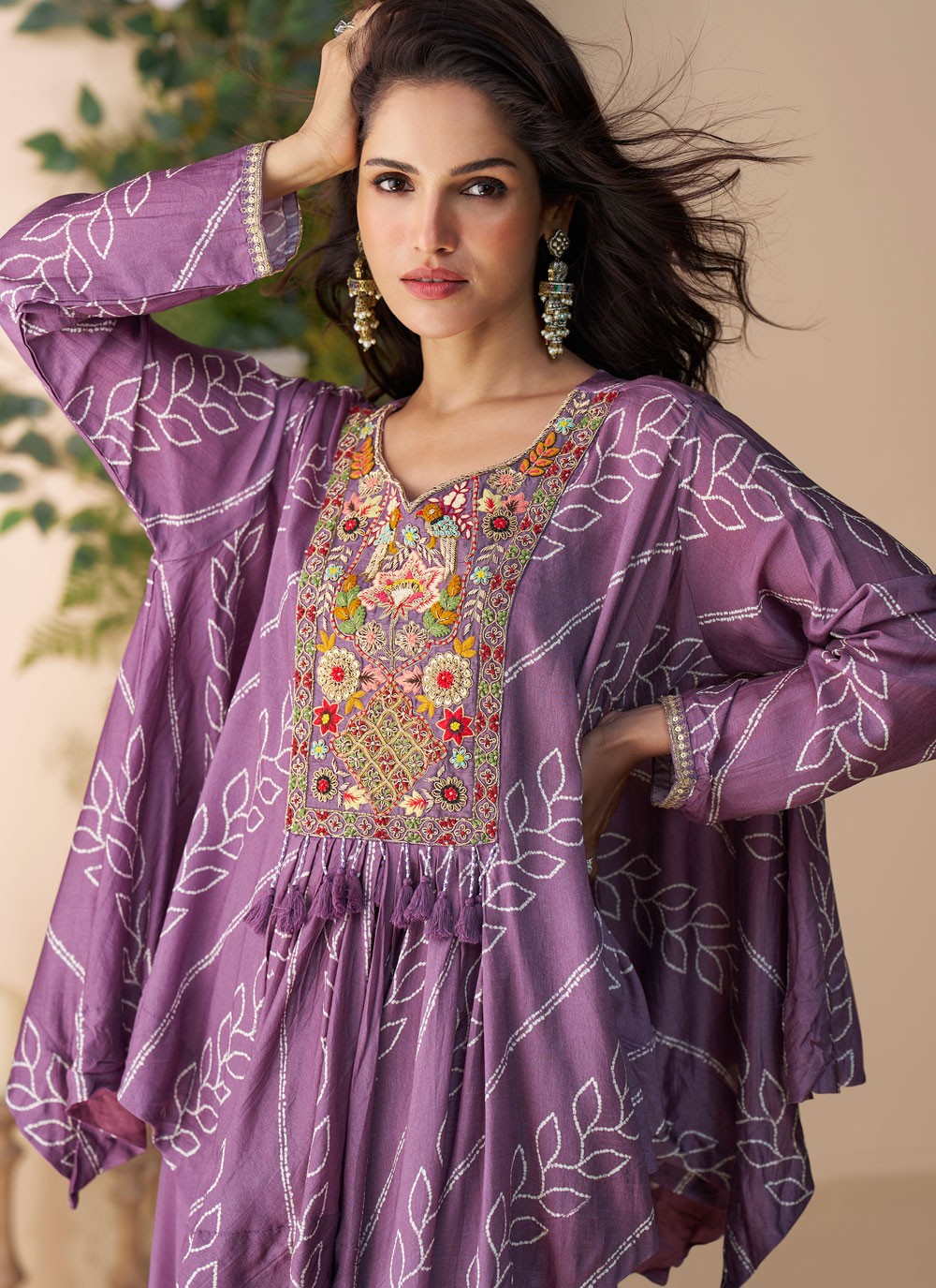 Palazzo Suit Embroidered Lavender T7840