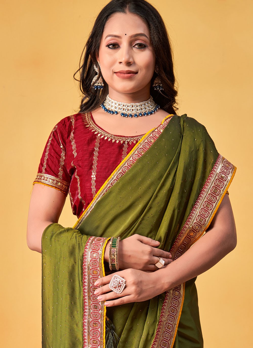 Designer Border Work Green Rangoli S12688