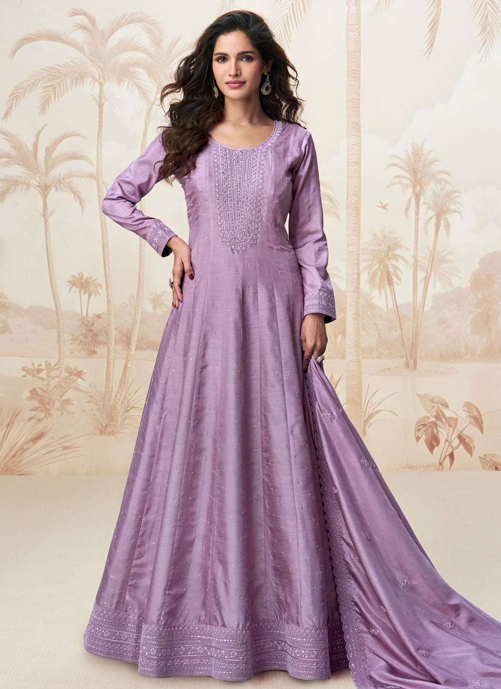 Embroidered Silk Lavender Gown G19823