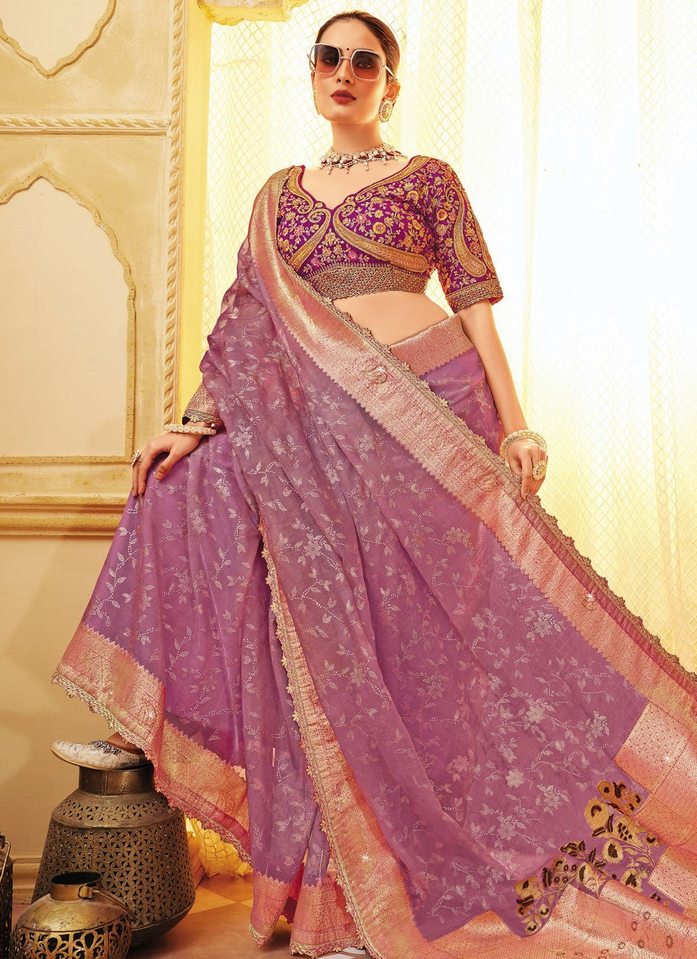 Trendy Saree Embroidered Purple Silk Saree S13498