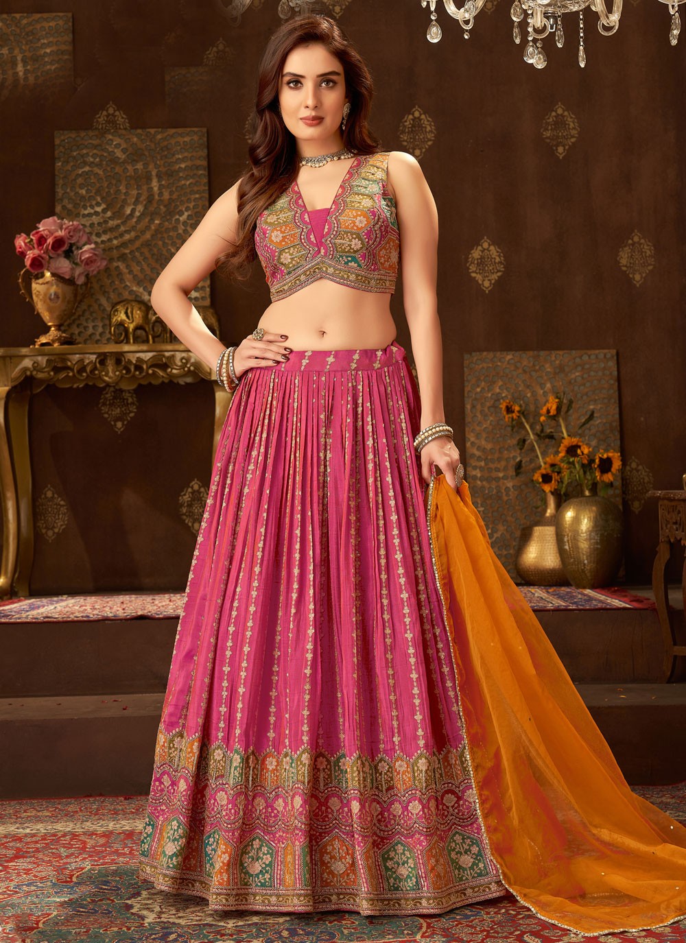 Embroidered Silk Hot Pink Lehenga Choli L3737
