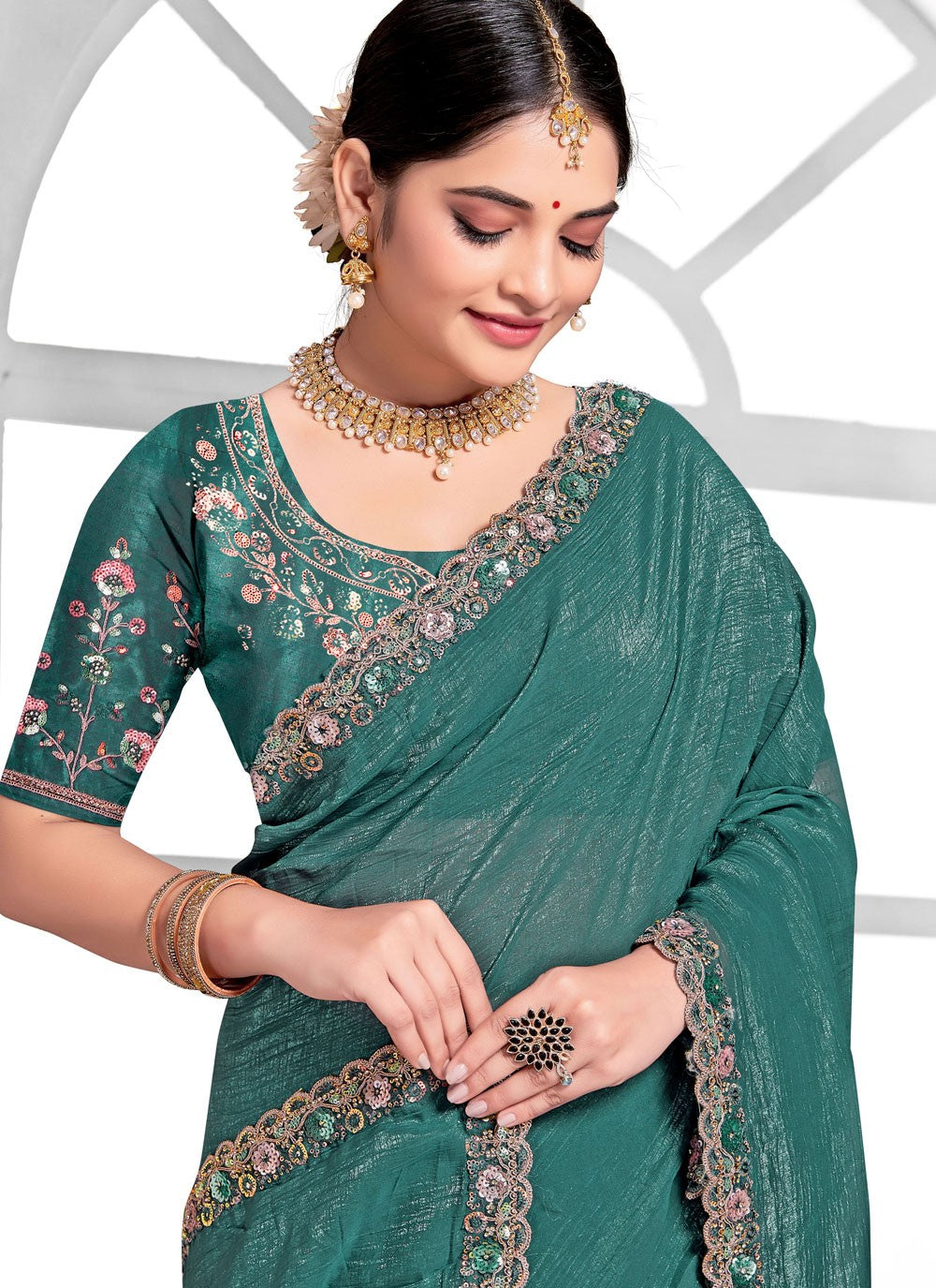Traditional Cord Teal Silk Saree S13115