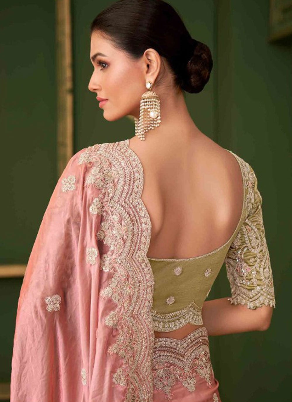 Peach Georgette Satin Trendy Saree Embroidered S20378