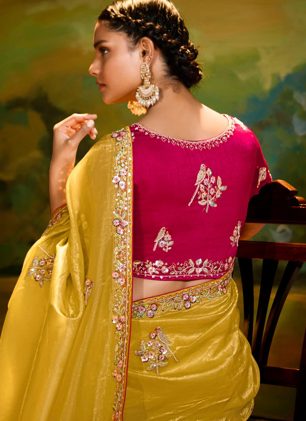 Embroidered Fancy Fabric Yellow Designer Saree S15258