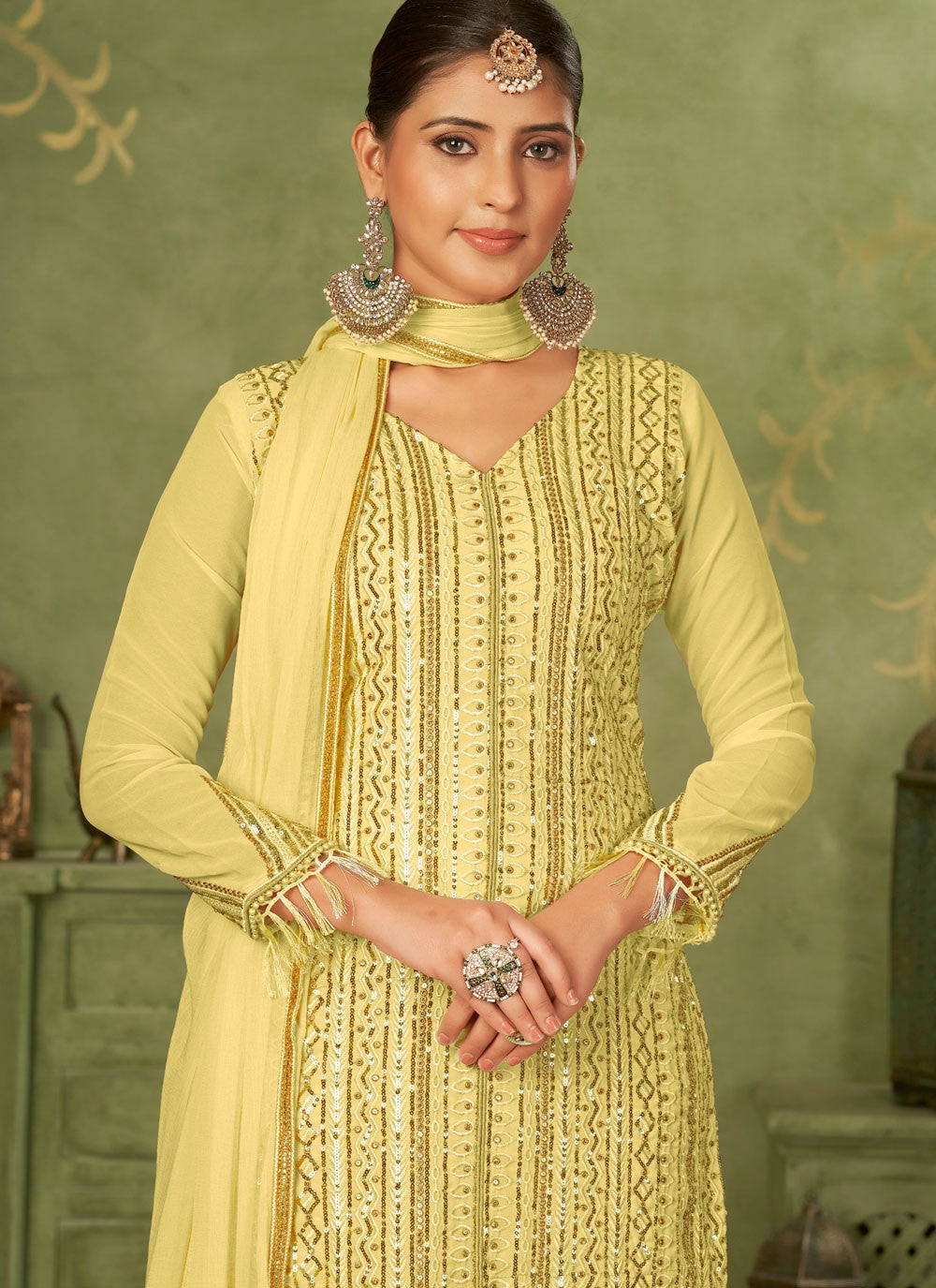 Hand Embroidery Silk Pant Style Suit - T4817