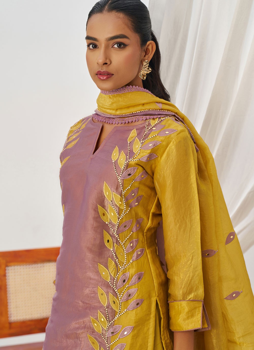 Pant Style Suit Embroidered, Fancy Work, Mirror Mauve T8234