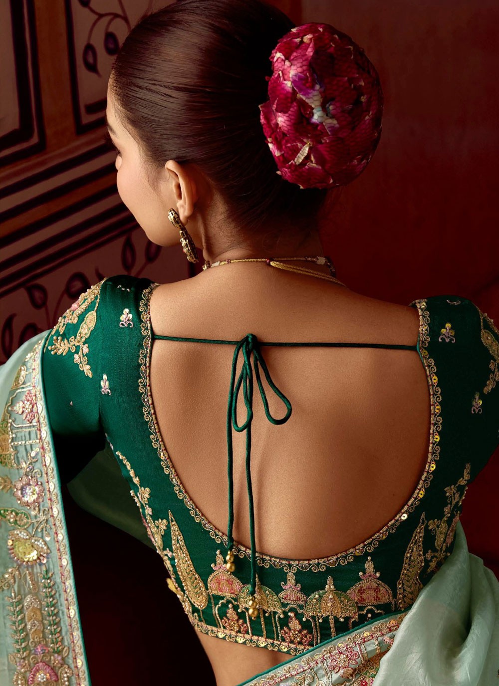 Embroidered Fancy Fabric Aqua Blue Saree S14386