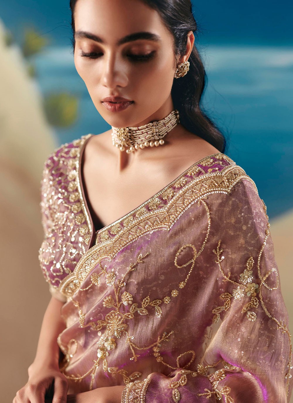 Pink Fancy Fabric Classic Saree Embroidered, Sequins S20188