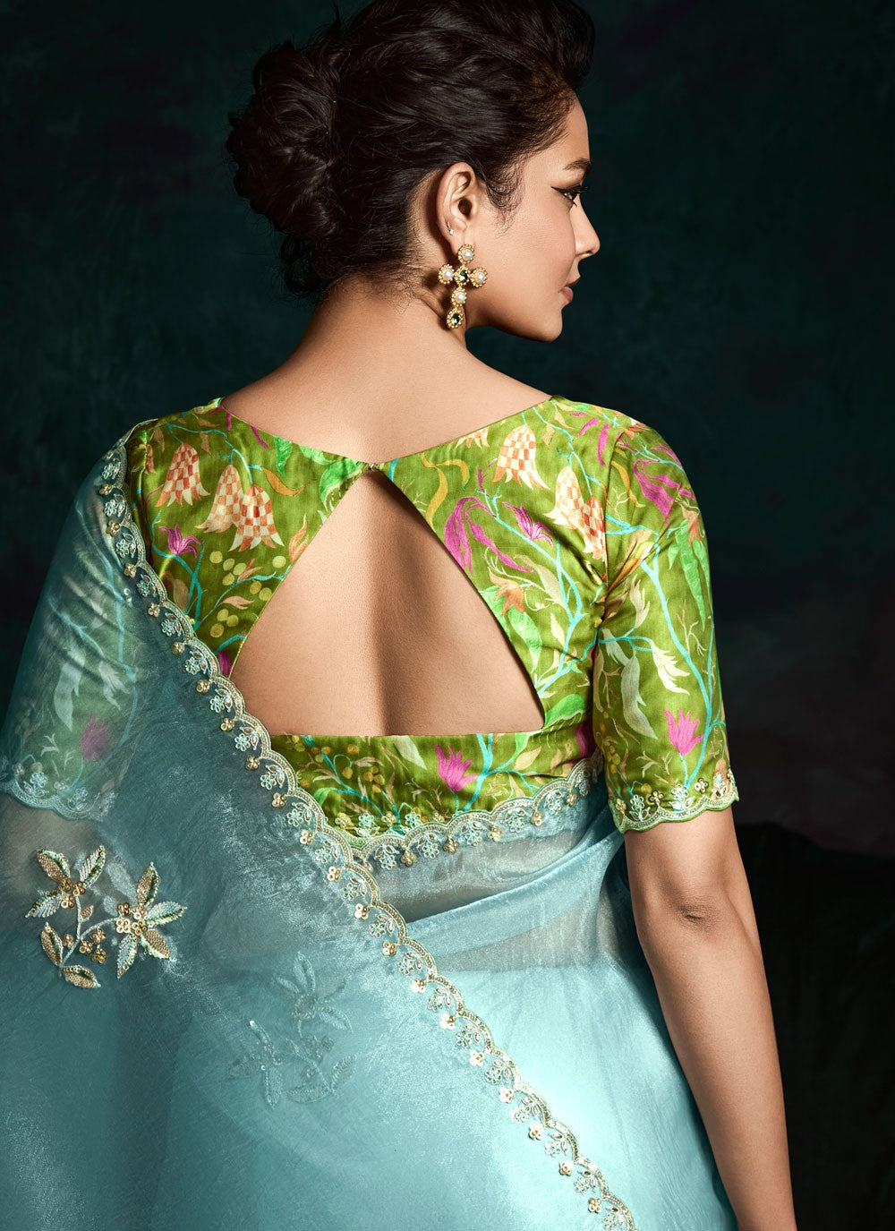 Trendy Saree Embroidered Aqua Blue Fancy Fabric Saree S13457