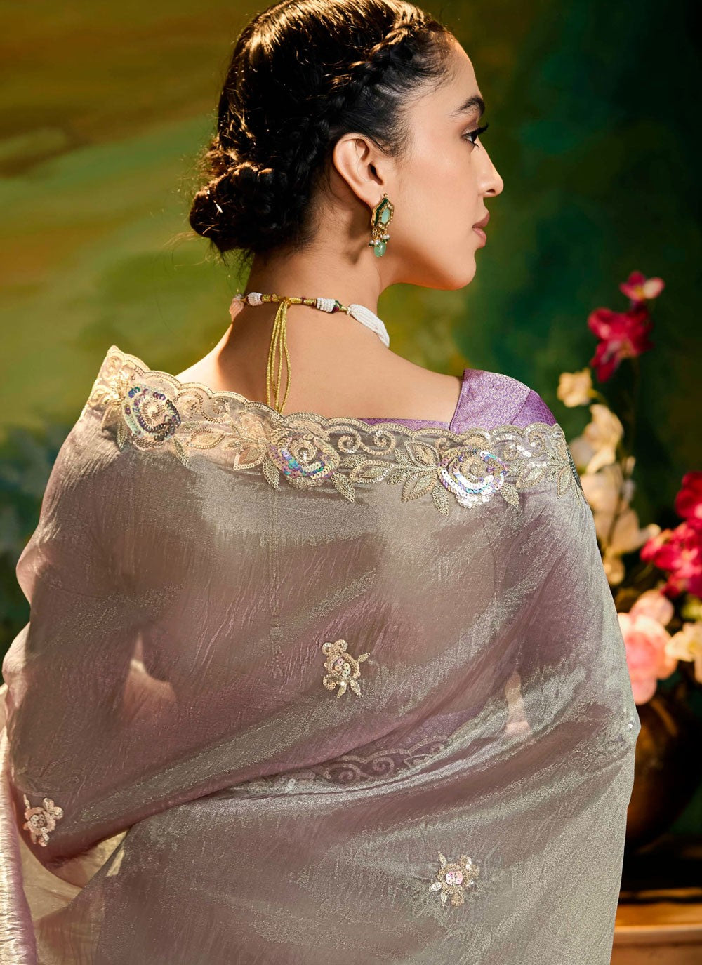 Embroidered Fancy Fabric Brown Trendy Saree S15257