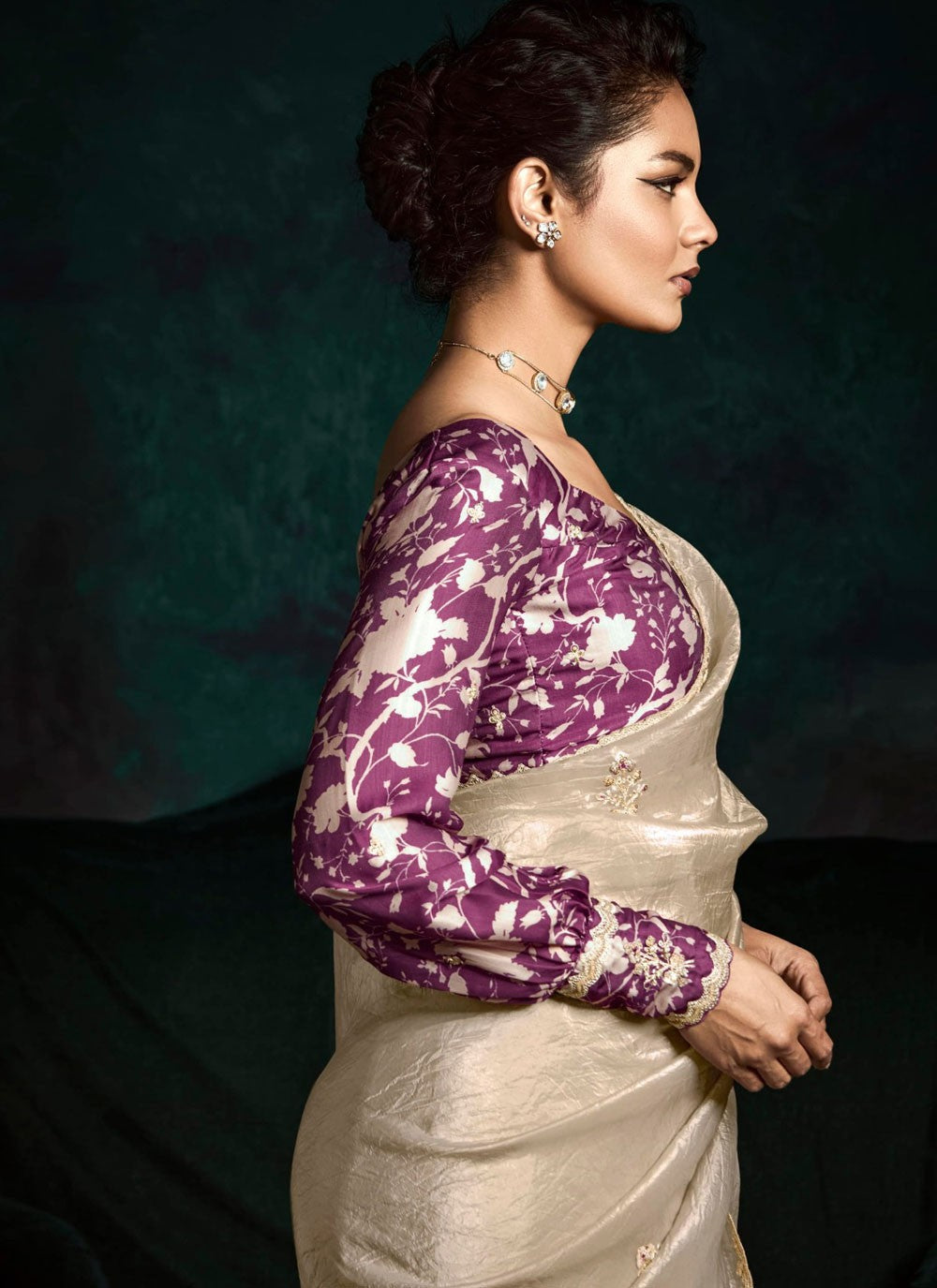 Off White Fancy Fabric Trendy Saree Embroidered, Zari S15760