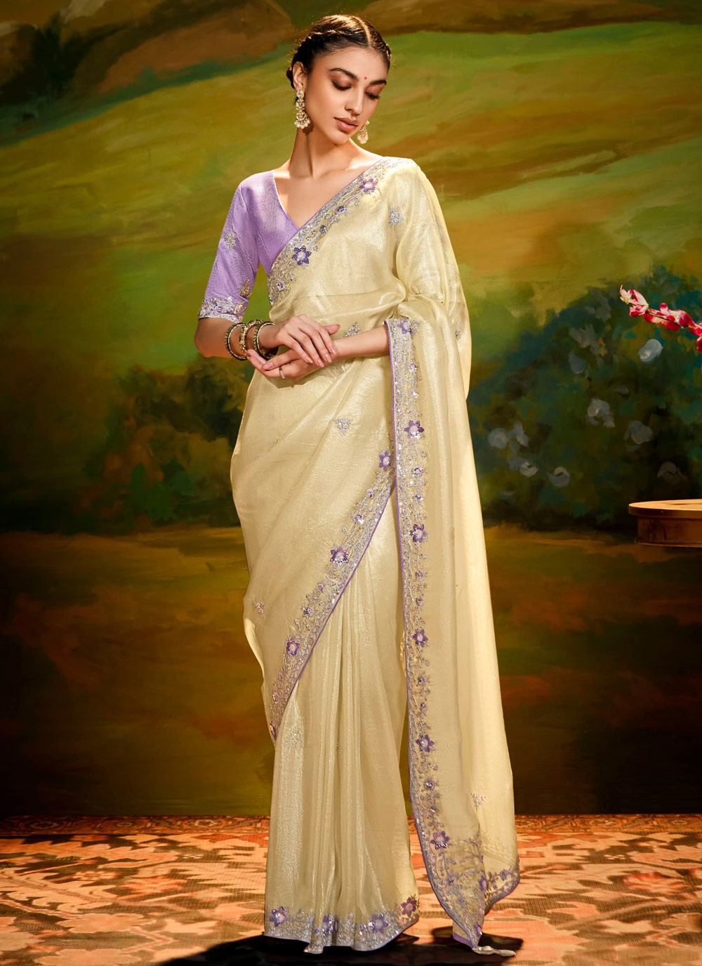 Embroidered Fancy Fabric Beige Trendy Saree S15260