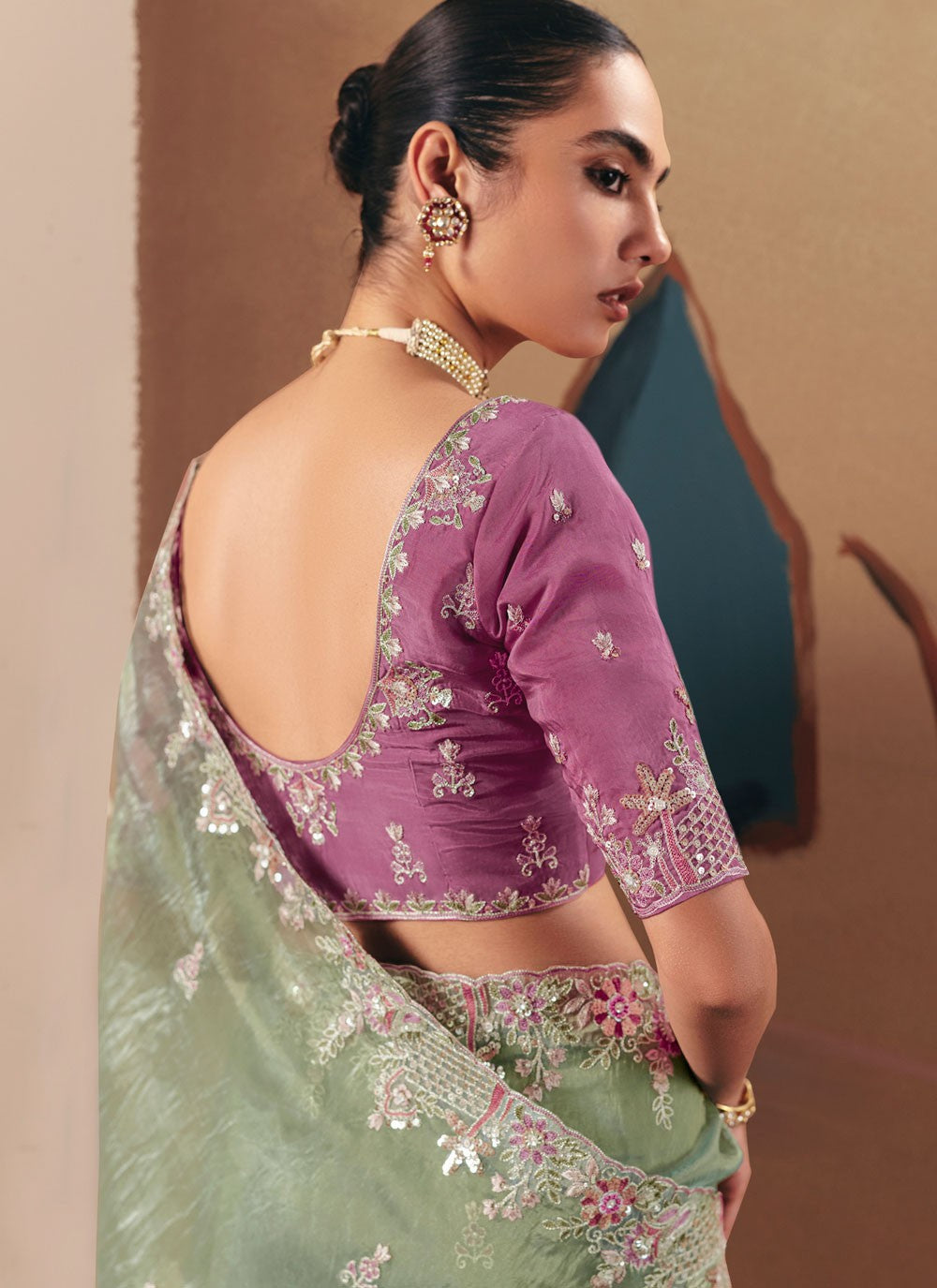 Green Fancy Fabric Contemporary Saree Embroidered, Sequins S20018