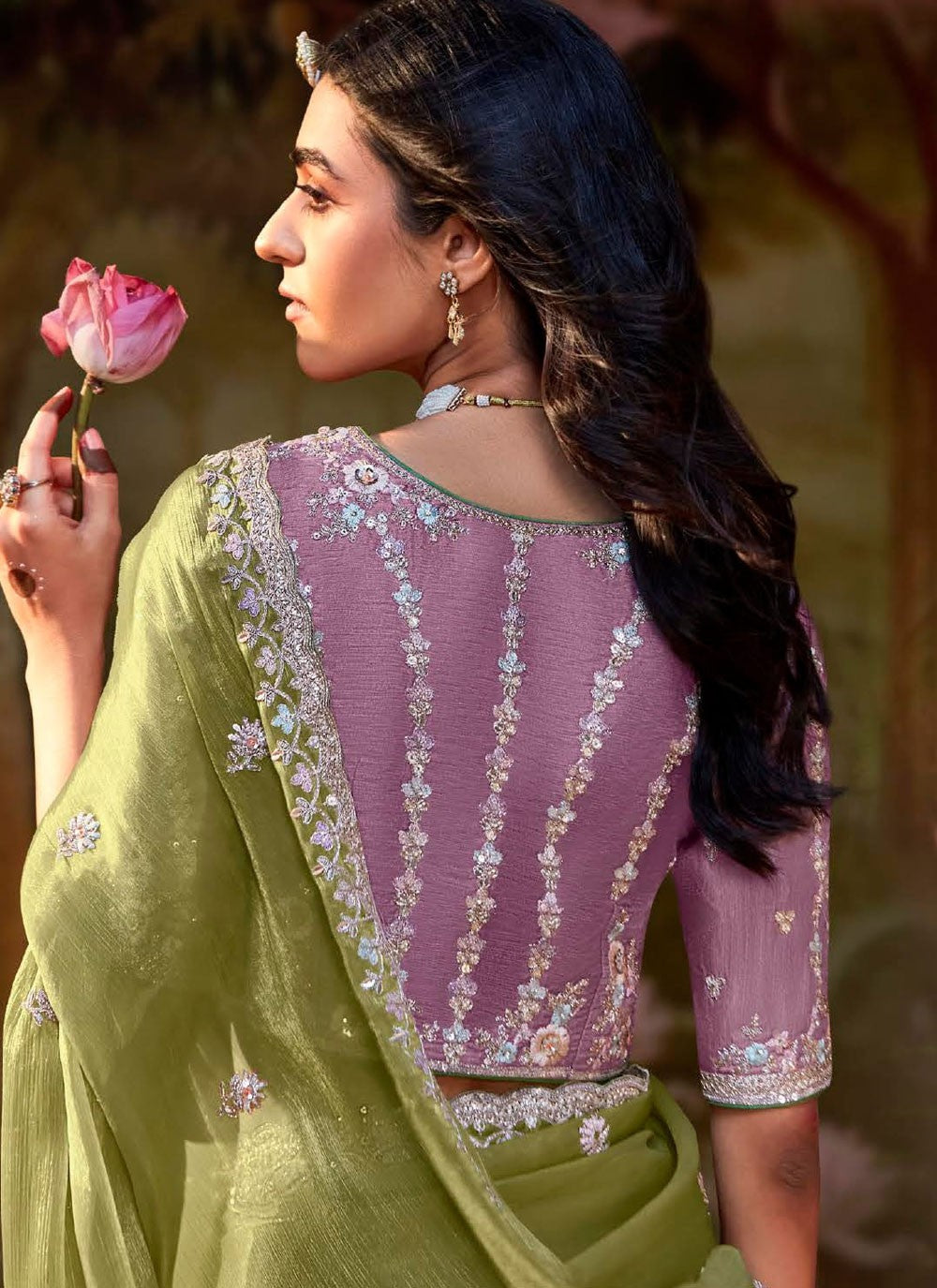 Shaded Border Work Fancy Fabric Saree - S7643