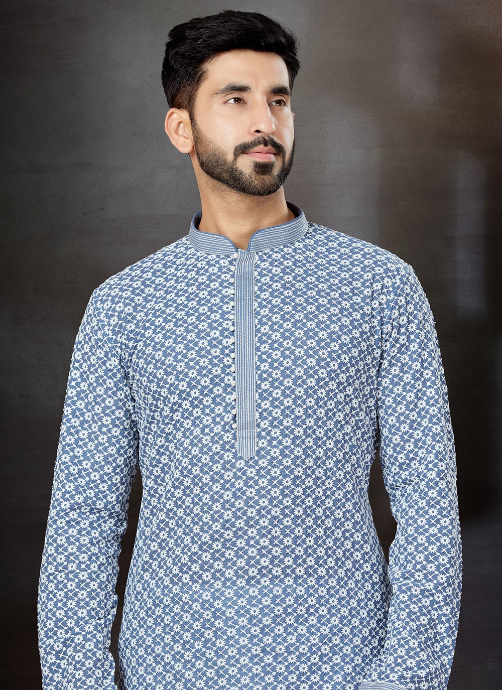 Embroidered Fancy Fabric Grey Kurta - M5748