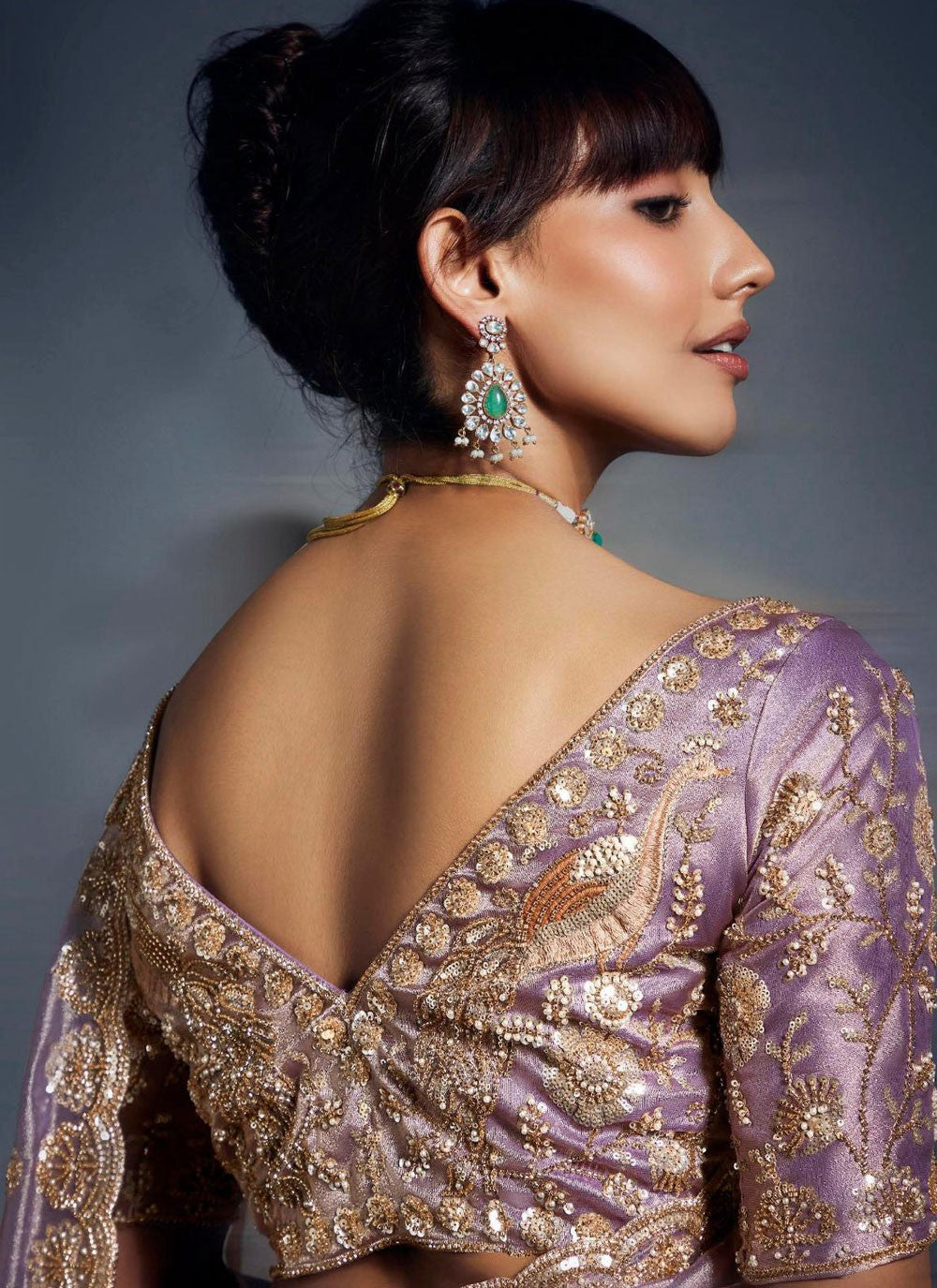 Lavender Fancy Fabric Trendy Saree Cut Work, Cutdana, Sequins, Thread, Zari S19067