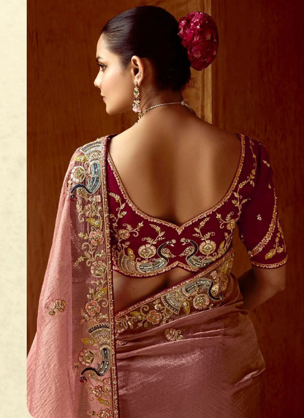 Embroidered Fancy Fabric Pink Saree S14388
