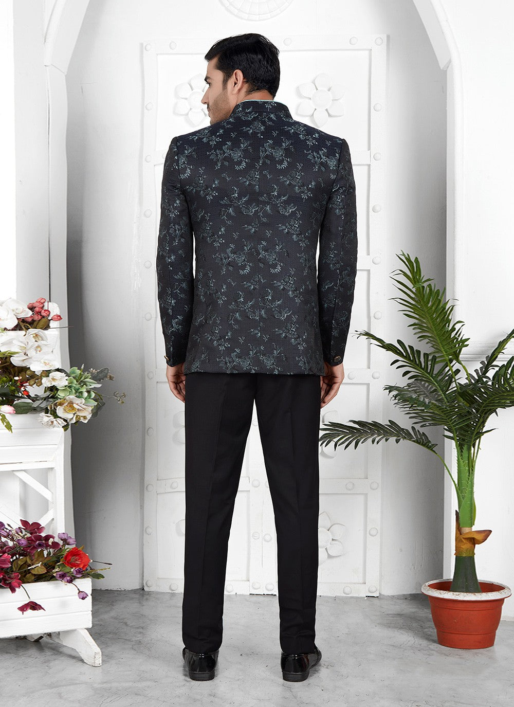 Buttons Jacquard Silk Black Jacket Style - M6650
