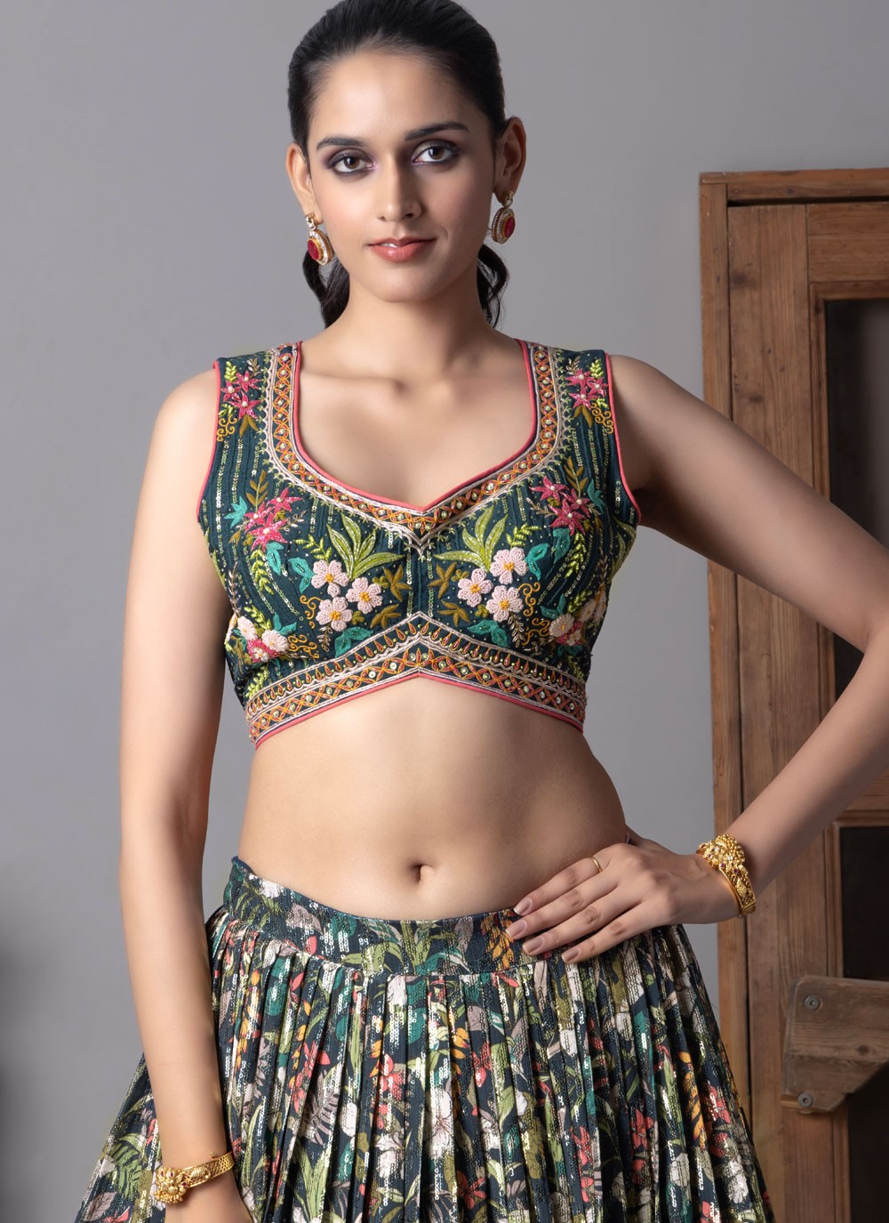 Fancy Work Organza Navy Blue Lehenga Choli L3707