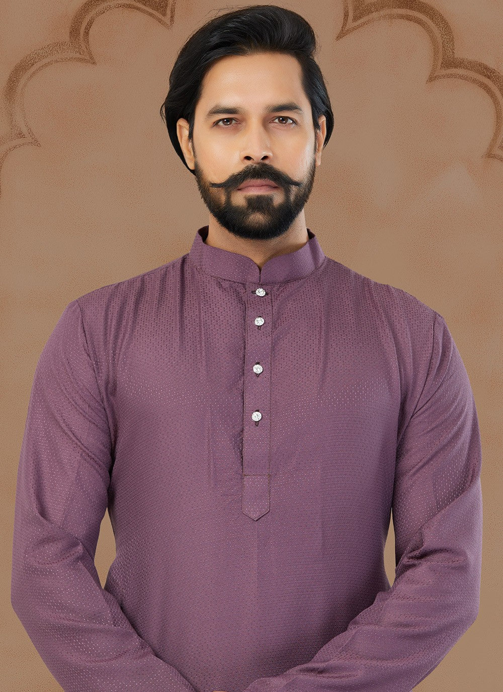 Fancy Work Silk Wine Kurta - M5769