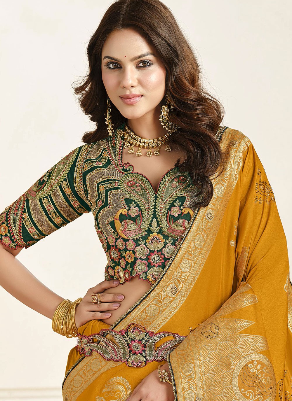 Mustard Silk Traditional Saree Fancy Work, Weaving Zari, Zari S18844