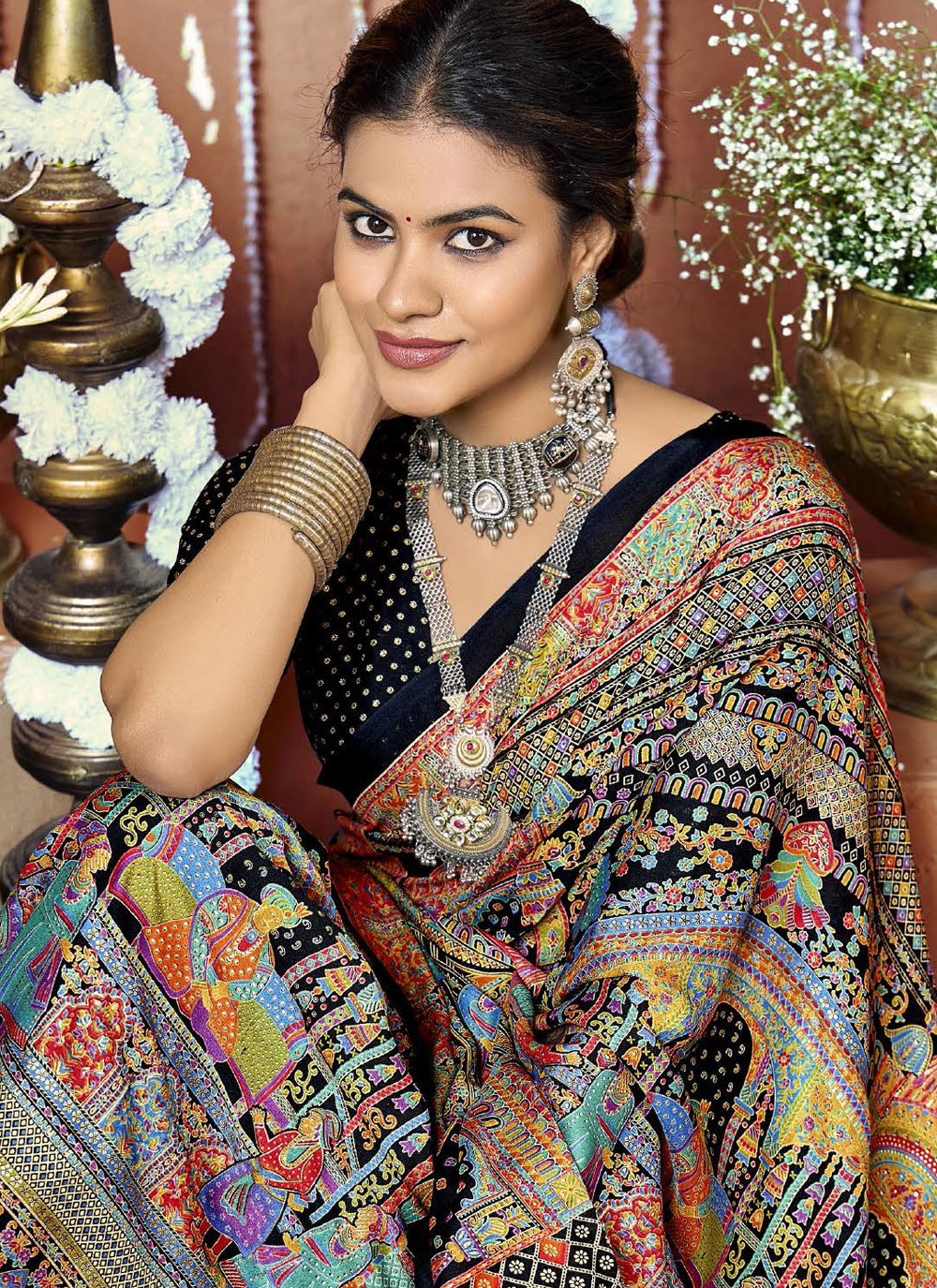 Multi Colour Faux Crepe Classic Saree Printed S20460