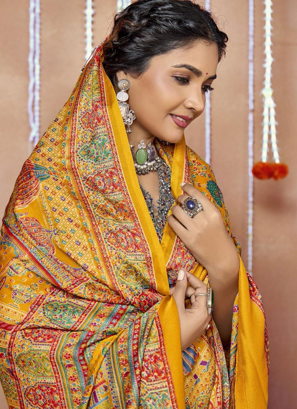 Multi Colour Faux Crepe Traditional Saree Printed S20459